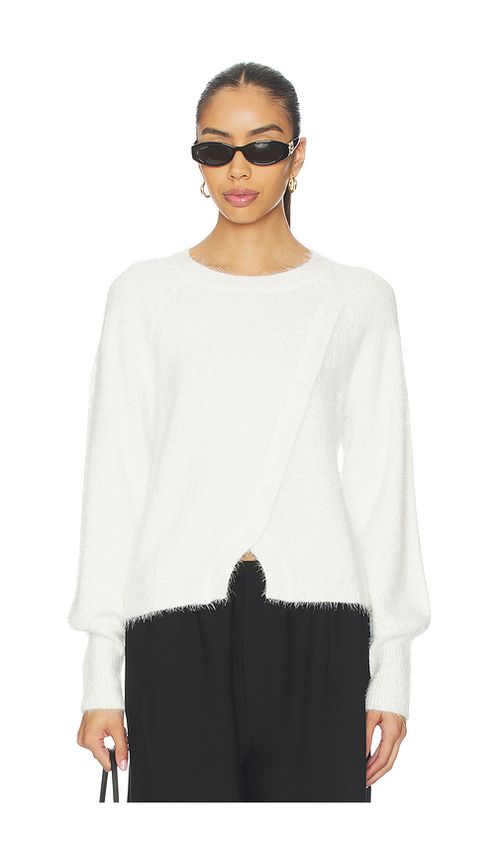 Bobi Diagonal Placket Sweater in White. S. Also in XS, M