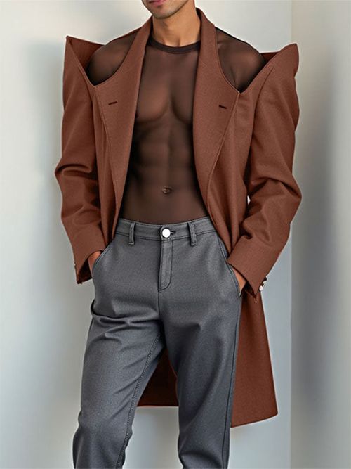 Mens Cut-Out Design Long-Sleeve Blazer SKUK85535 - Brown / S