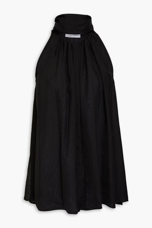 Another Tomorrow - Oberteil aus Seidenchiffon mit Bindedetail - Schwarz - IT 44