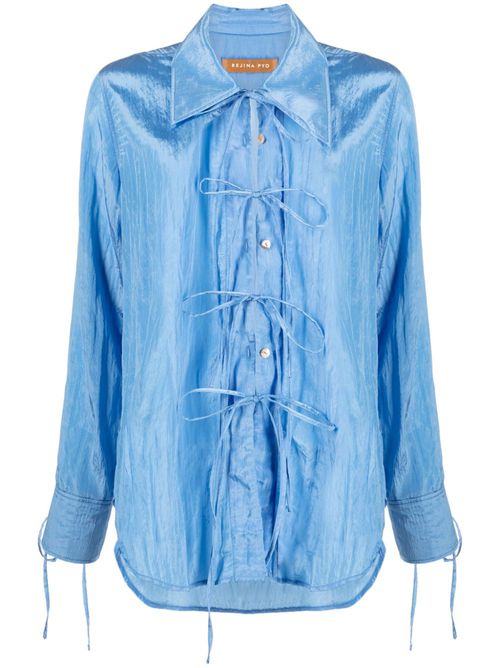 Saskia crinkled bow-detail blouse - Blue