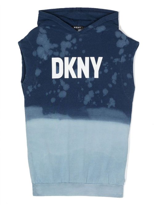 Logo-print sleeveless hooded dress - Blue