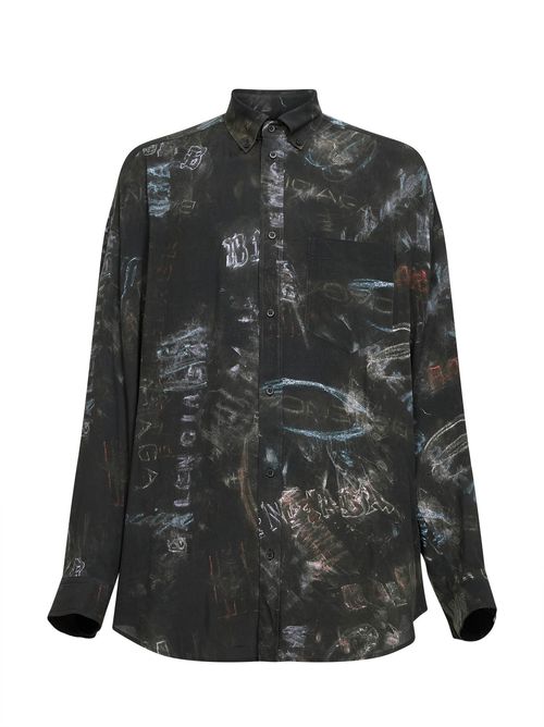 Washed Crayon Print Cocoon Shirt — Black