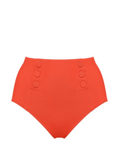 High-Waisted Button Detail Bikini Briefs — Orange