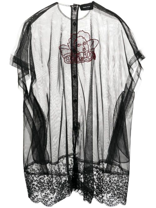 Semi-sheer lace-trim tunic - Black