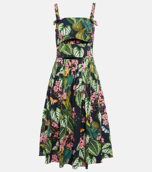 Printed cotton-blend poplin midi dress