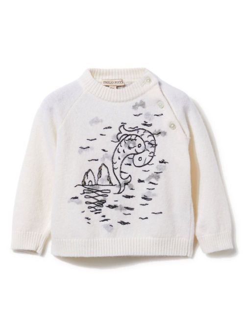 Embroidered wool sweater - White