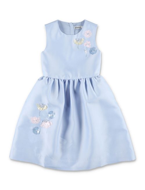 Floral Sequin Taffeta Dress for Girls with Fitted Bodice and Fluted Skirt