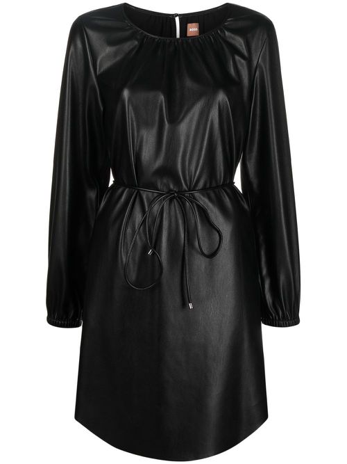 Faux-leather belted dress - Black