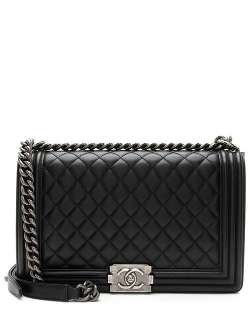 Black Quilted Lambskin Leather Medium Boy Shoulder Bag (Authentic Pre-  Owned)