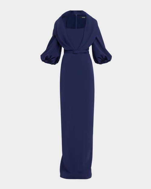 Draped Shawl-Collar Column Gown
