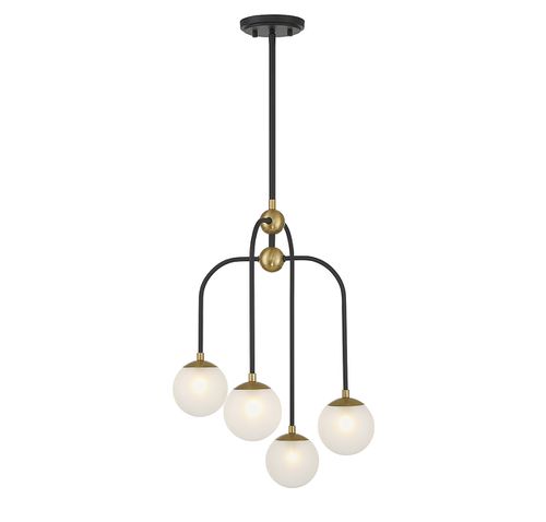 Couplet 4-Light Chandelier in Matte Black with Warm Brass Accent