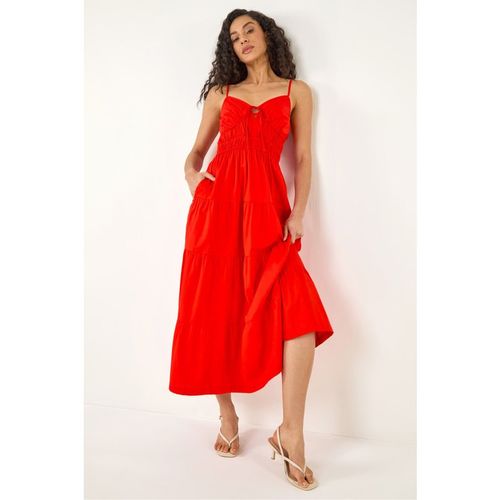Dusk Womens Cotton Tiered Maxi Dress - Red