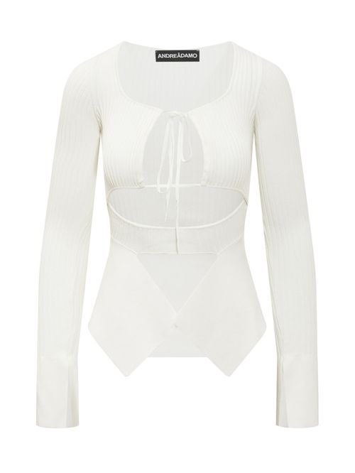 White Knitted Scoop Neck Top