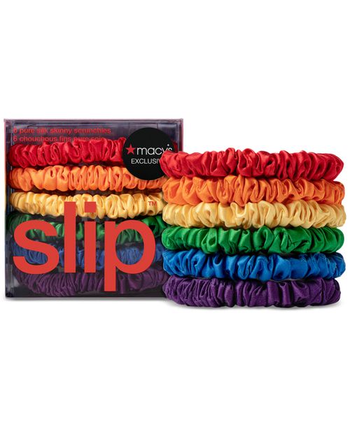 6-Pc. Rainbow Pure Silk Skinny Scrunchies, Exclusively at Macy's - Rainbow