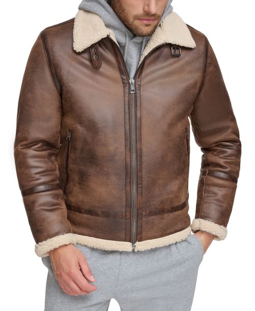 Men's Classic Faux Shearling B-3 Bomber Jacket - Brown