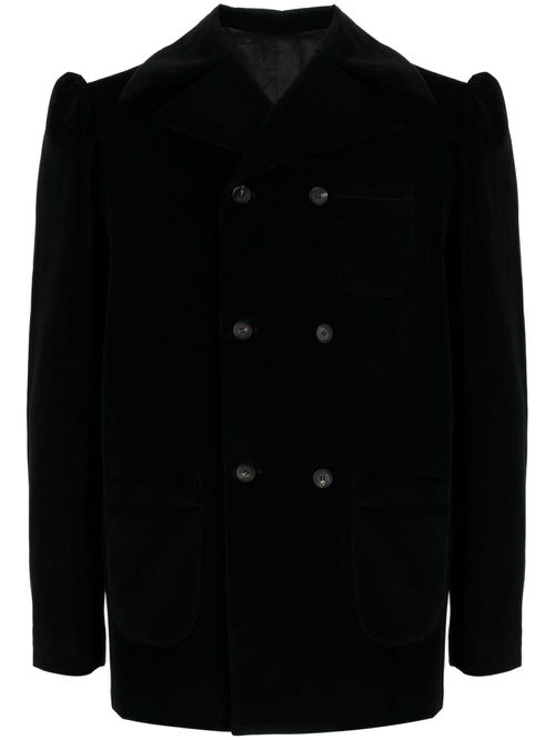 Double-breasted velvet blazer - Black
