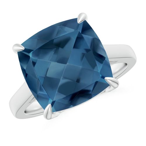Angara 8.0 Carats Classic Solitaire Cushion London Blue Topaz Cocktail Ring in Platinum