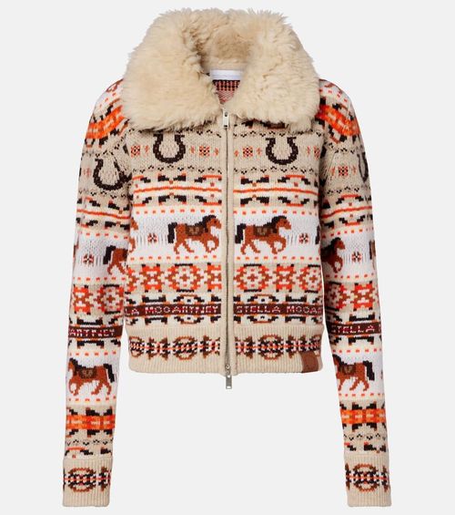 Intarsia virgin wool zip-up cardigan