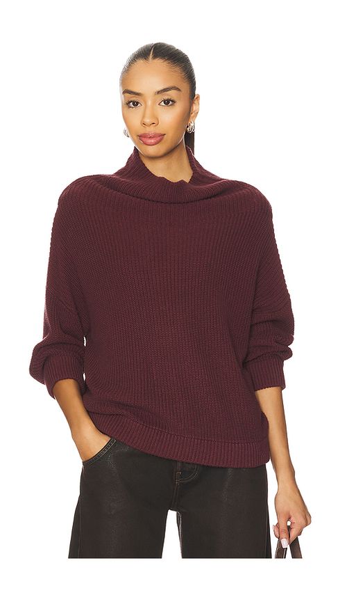 Autumn Cashmere Half Cardigan Stitch Funnel Neck in Burgundy. - M also in