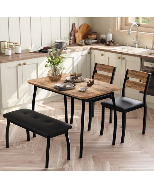 Dining Table Set for 4, Wooden Kitchen Table with Upholstered Bench and 2 Cushion Chairs, Space-Saving Dinette Set for Kitchen, Dining Room