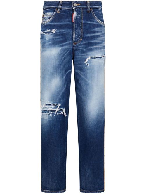 Lace-up distressed jeans - Blue