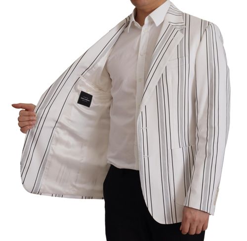 Striped Cotton Blazer — White
