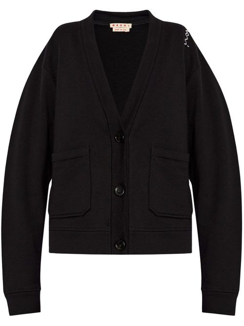 Embroidered-logo cardigan - Black