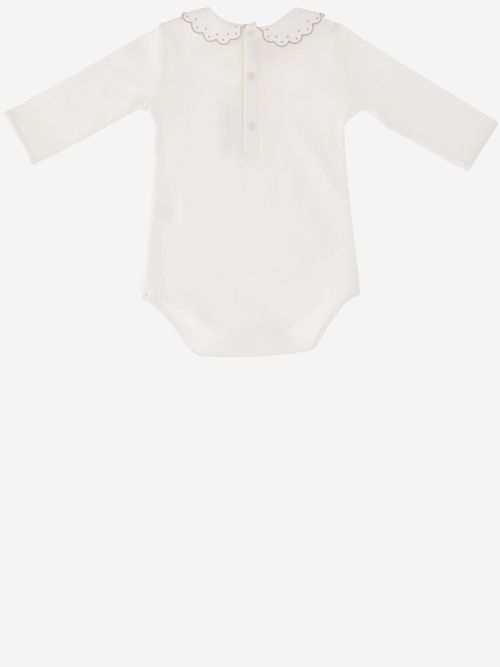 Embroidered Collar Cotton Bodysuit — White