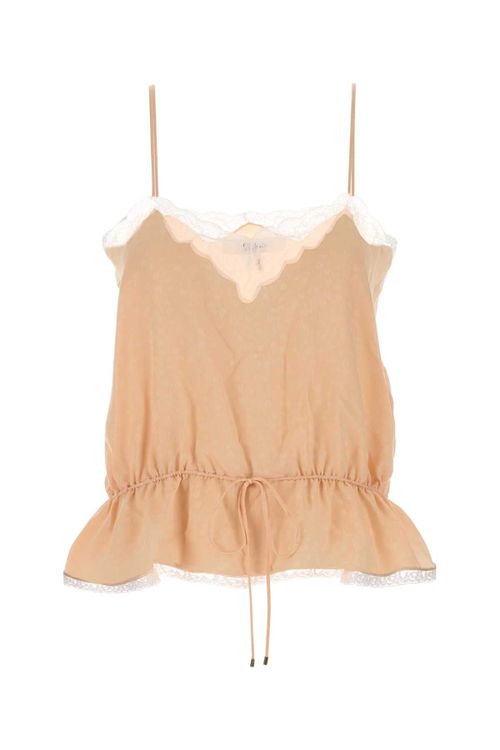Lace-Trimmed Silk Tank Top — Pink