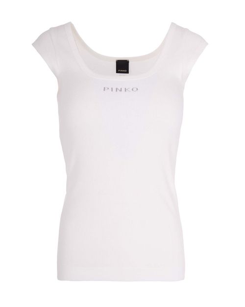 White Logo Round Neck Top