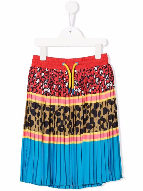 Multi-pattern pleated mini skirt - Blue