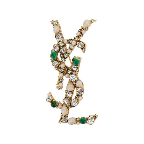 SAINT LAURENT 'Cassandre' brooch with crystals and beads Woman One Size