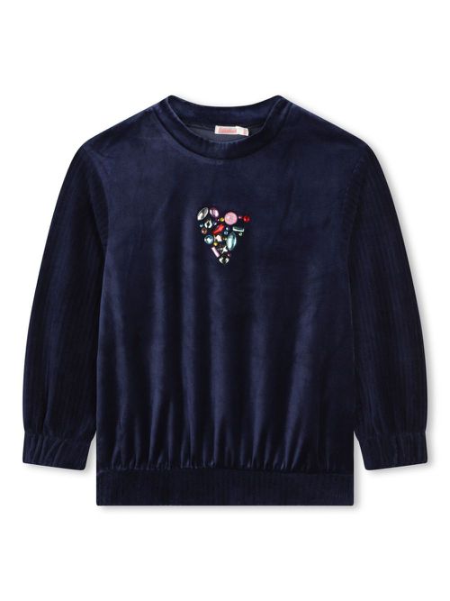 Stud-embellished velvet sweatshirt - Blue