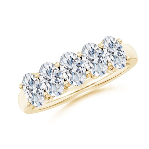 Angara 2.15 CTW Lab-Grown Prong-Set Oval Diamond Five Stone Wedding Ring in 18K Yellow Gold