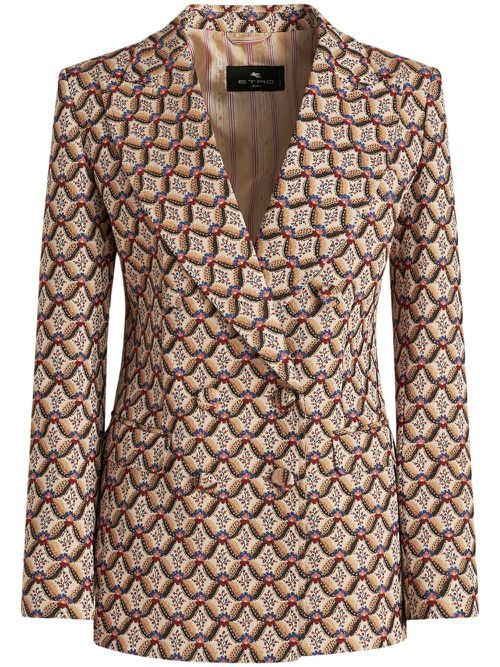 Floral-jacquard double-breasted blazer - Brown