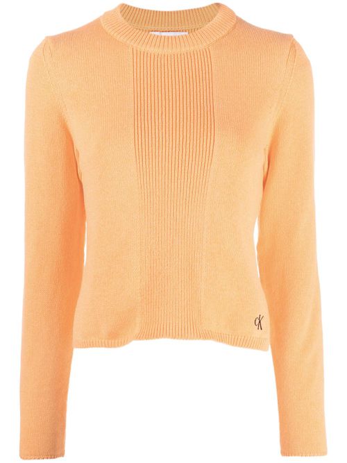 Ribbed-detail recycled-cotton jumper - Orange