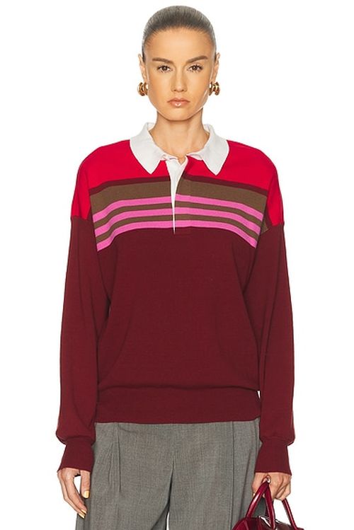 Staud Sail Top in Cardinal Multi Stripe - Burgundy,Red. M also in