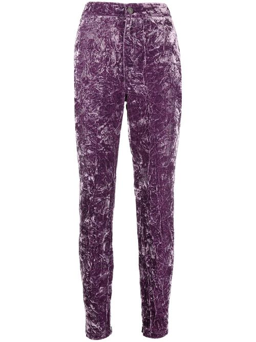 Velvet-effect slim-cut trousers - Purple
