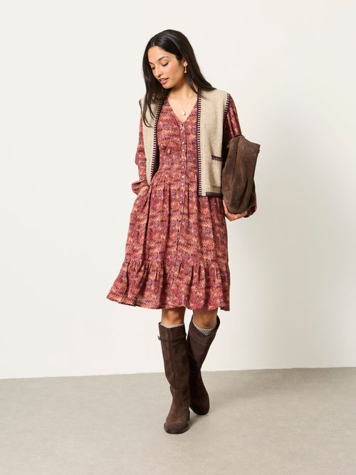 FatFace Eden Dark Purple Marble Petite Jacquard Mini Dress