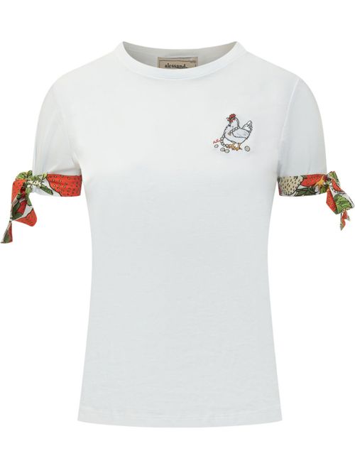 White Embroidered Crew Neck T-Shirt