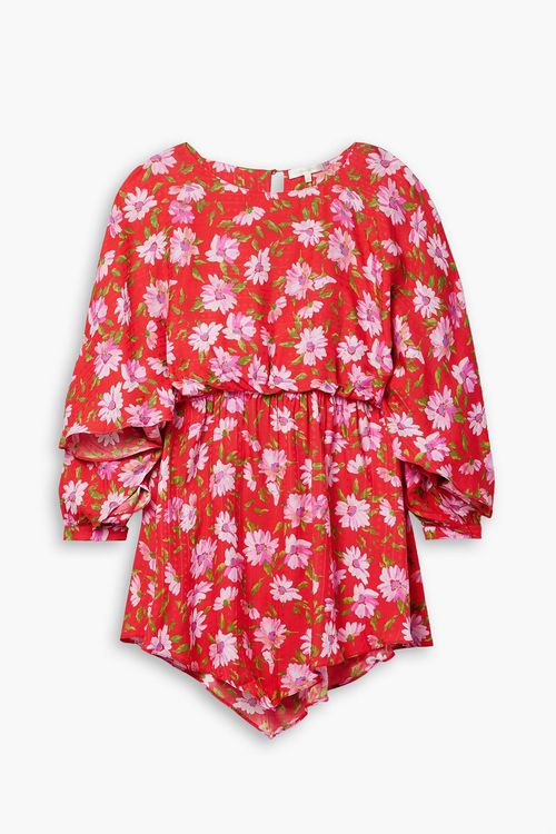 Anila asymmetric printed satin-jacquard mini dress - Red - S