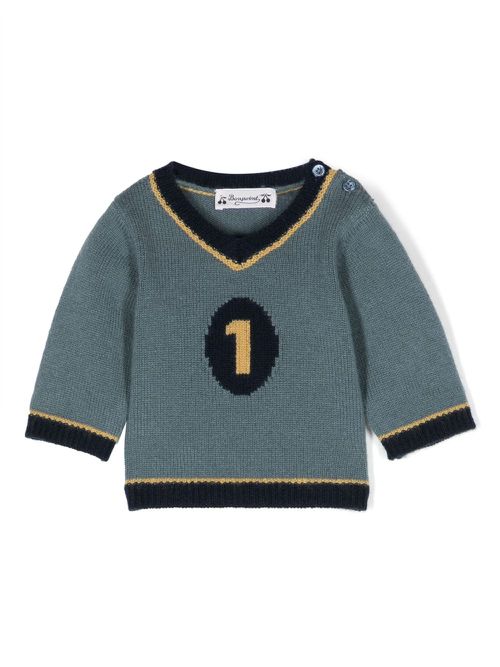 Intarsia-knit V-neck wool jumper - Blue