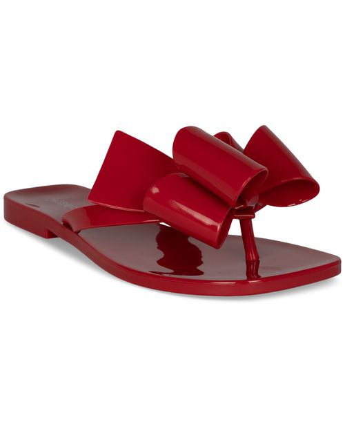 Sugary Jelly Bow Flip Flop Sandals - Red Shiny