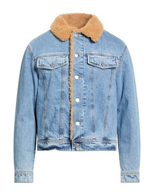 Man Denim outerwear Blue Size L Cotton, Shearling