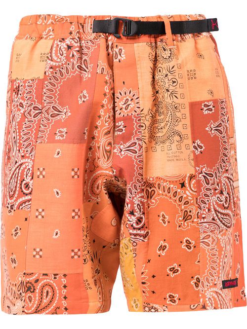 Paisley-print buckle-fastening shorts - Orange