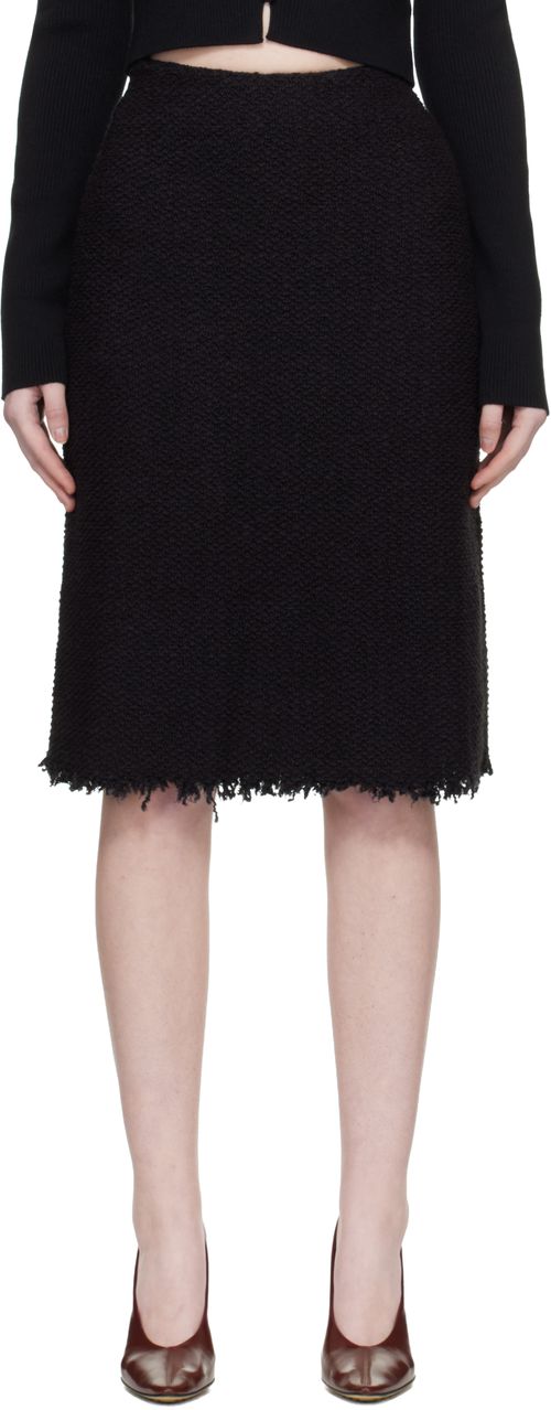 Black Frayed Edge Midi Skirt