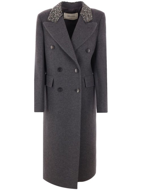 Embroidered double-breasted coat - Grey