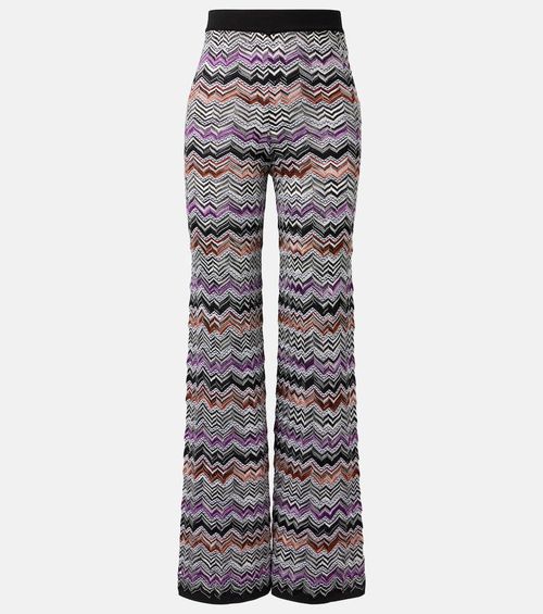 Zigzag knitted wide-leg pants