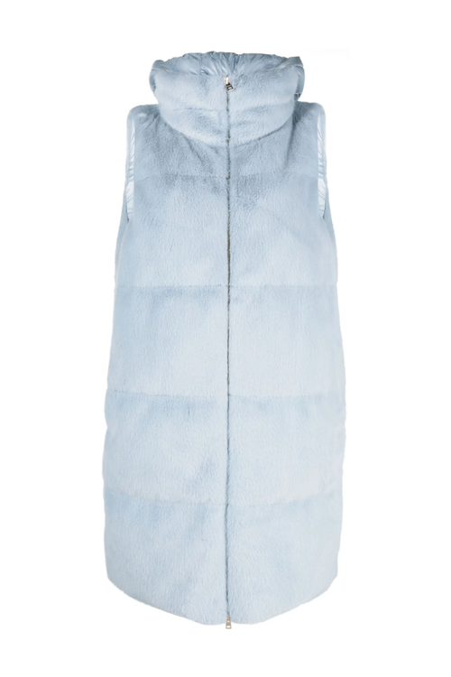 Faux Fur Hooded Gilet — Blue