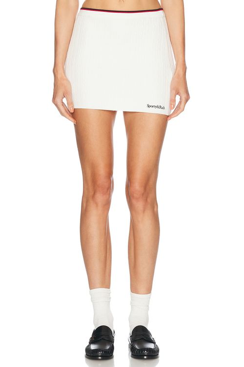 Sporty & Rich Serif Logo Mini Cable Skirt in Off White - Ivory.  S also in